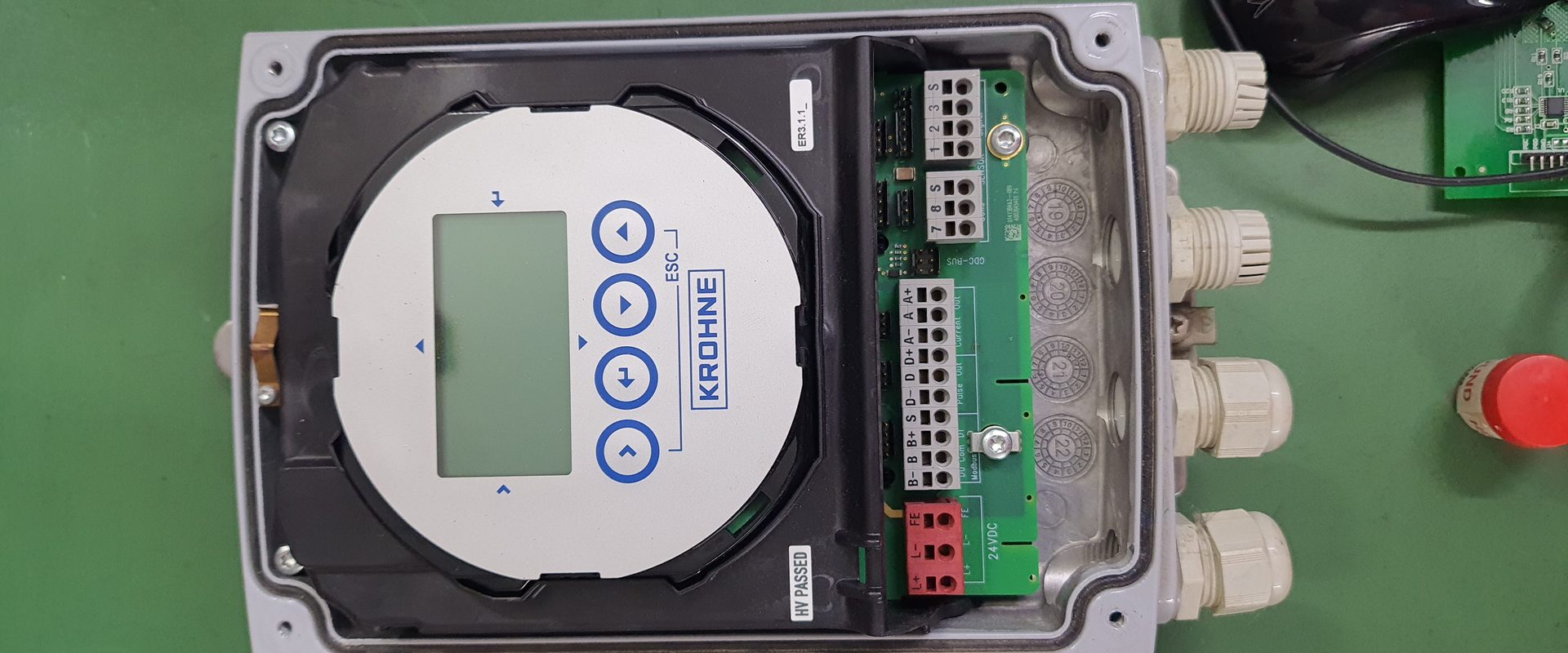 KROHNE signal converter open on the repair bench